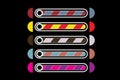 A set of five bands of downloads of different colors