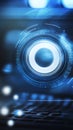 Loading bar graphic overlaying a blurred background with the concept of technological advancements.