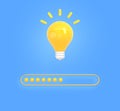 Loading bar icon with glowing light bulb on blue background. Concept of creative or business idea, thought process or