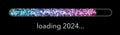 Loading bar 2024 New Year made of colorful gradient sand or glittering particles on black