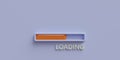 Loading bar with orange color sign on blue background. Informing about speed progress. 3d render