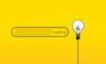 Loading bar in process with a light bulb at the end on a yellow background. Concept of ideas in the process of creation. Vector Royalty Free Stock Photo