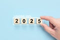 2025 loading bar progress on blue background. Happy new year 2025 loading bar of start goal, planning and strategy. 2024 to 2025 Royalty Free Stock Photo