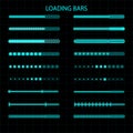 A loading bar. A set of LED, luminescent loading indicators. Graphic display. illustration