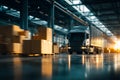 Loading boxes into a delivery truck at a warehouse during the golden hour Royalty Free Stock Photo