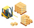 Loading boxes, forklift machine, vehicle for loading, raising heavy boxes, packages, cargo