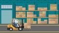 Loading boxes in the warehouse using forklift vector concept