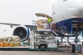 Loading cargo into the aircraft before departure Royalty Free Stock Photo