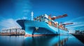 Loading cargo container ship in the international terminal logistic sea port Royalty Free Stock Photo