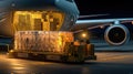 Loading cargo on the plane in airport in the night with Ai Generated Royalty Free Stock Photo