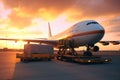 Loading cargo plane outside air freight logistic. Shipping boxes ready to be delivered. Generative AI Royalty Free Stock Photo