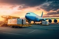 Loading cargo plane outside air freight logistic. Shipping boxes ready to be delivered. Generative AI Royalty Free Stock Photo