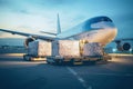 Loading cargo plane outside air freight logistic. Shipping boxes ready to be delivered. Generative AI Royalty Free Stock Photo