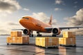 Loading cargo plane outside air freight logistic. Shipping boxes ready to be delivered. Generative AI Royalty Free Stock Photo