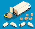 Loading cargo in the truck vector isometric