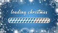 Loading christmas greeting card - white lettering and loading bar on blue background framed with white snow flakes and ice stars Royalty Free Stock Photo