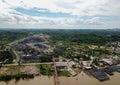 Loading coal onto the barge from the stock pile, aerial view