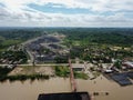 Loading coal onto the barge from the stock pile, aerial view