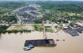 Loading coal onto the barge from the stock pile, aerial view