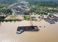 Loading coal onto the barge from the stock pile, aerial view