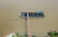 Loading coal onto the barge from the stock pile, aerial view