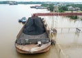 Loading coal onto the barge from the stock pile, aerial view