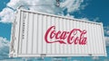 Coca-Cola logo on a container. Editorial 3D rendering