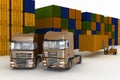 Loading of containers on big trucks Royalty Free Stock Photo