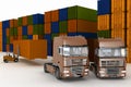 Loading of containers on big trucks Royalty Free Stock Photo
