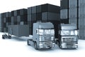 Loading of containers on big trucks Royalty Free Stock Photo