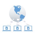 Loading data from computer to the Internet or cloud storage. Sending image, text, email. Process of sharing files Royalty Free Stock Photo