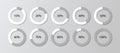 Loading diagram bar. Grey round progress template. 100 percent circle pie bar. Circular chart