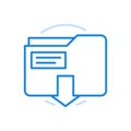 Loading files from memory card vector line icon. Removable electronic chip with down arrow.