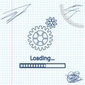 Loading and gear line sketch icon isolated on white background. Progress bar icon. System software update. Loading