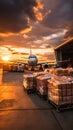 Loading of goods on board a cargo plane, airport , Business logistic. ai generative Royalty Free Stock Photo