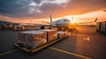 Loading of goods on board a cargo plane, airport , Business logistic. ai generative Royalty Free Stock Photo