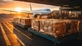 Loading of goods on board a cargo plane, airport , Business logistic. ai generative Royalty Free Stock Photo