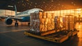Loading of goods on board a cargo plane, airport , Business logistic. ai generative Royalty Free Stock Photo