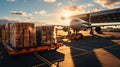 Loading of goods on board a cargo plane, airport , Business logistic. ai generative Royalty Free Stock Photo