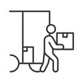 Loading goods icon in line design. loading, goods, worker, moving, relocation, transport, logistics on white background vector Royalty Free Stock Photo