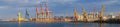 Loading grain to the ship in the port. Panoramic view Royalty Free Stock Photo