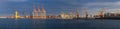 Loading grain to the ship in the port. Panoramic view of the ship. Royalty Free Stock Photo