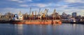 Panoramic view of the ship, cranes, and other infrastructures Royalty Free Stock Photo