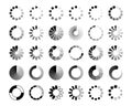 Loading icons. Load progress circle, loader ui indicator. Upload sign, download process round interface button. Circular