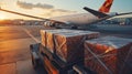 Loading logistics containers onto modern air cargo planes for efficient airport shipments Royalty Free Stock Photo