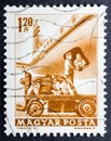 Loading mail plane in vintage stamp