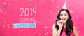 Loading new year 2019 with young woman with party theme Royalty Free Stock Photo