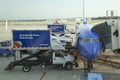 Loading the plane with luggage in airport Royalty Free Stock Photo