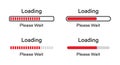 Loading please wait symbol infographics set in red color for light mode.