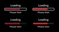 Loading please wait symbol infographics set in red color for dark mode.